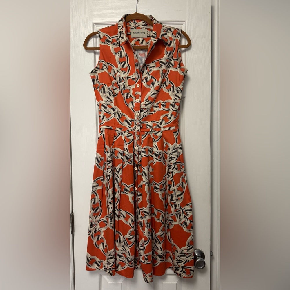 SAMANTHA SUNG Chain Print Sleeveless Shirtdress